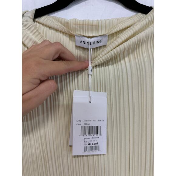 NWT Anine Bing Kira Padded Shoulder Ribbed Mini Dress Buttercream Women's Size S - Picture 3 of 5